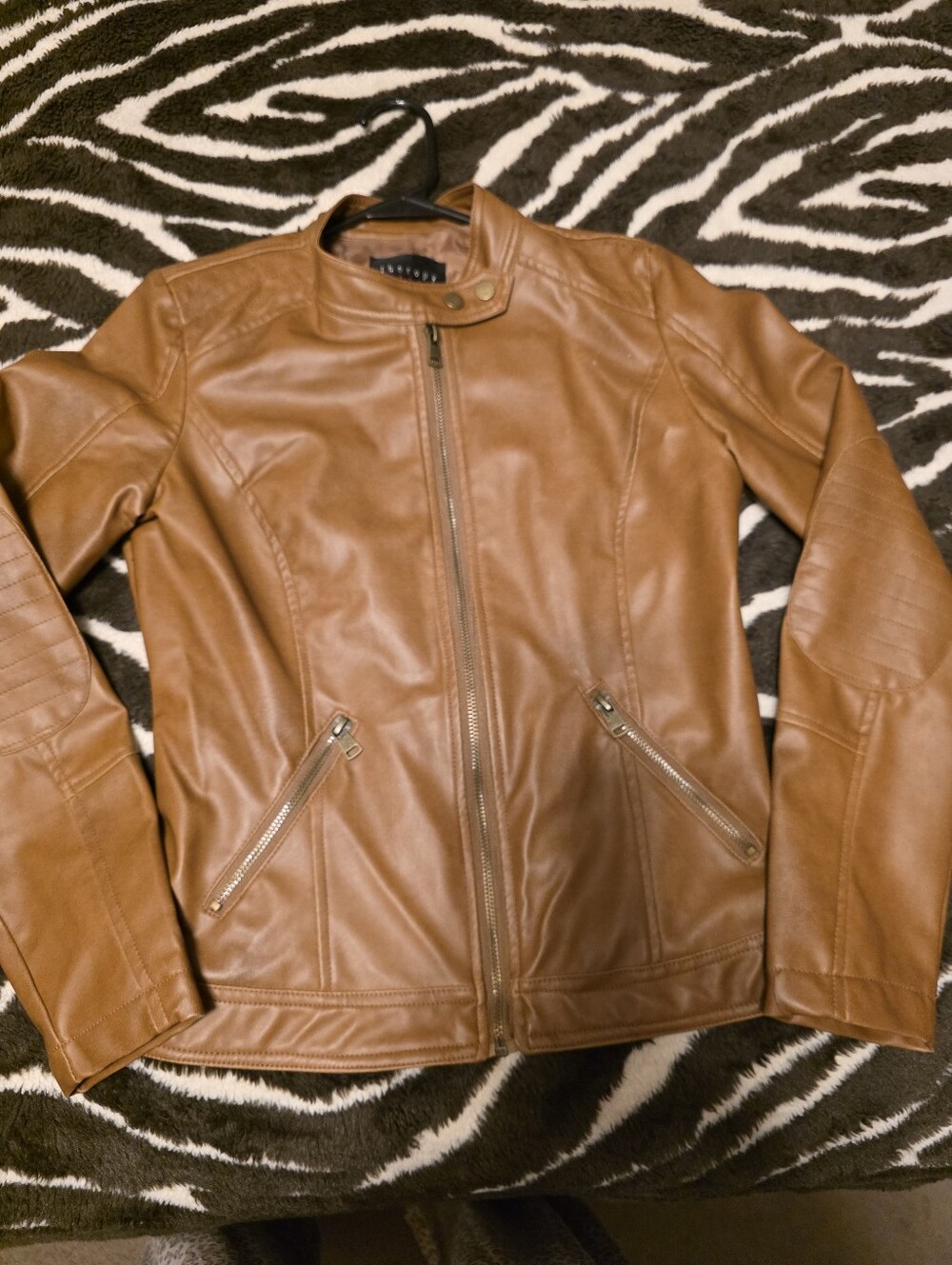 Woman's Tan Faux Leather Moto Jacket